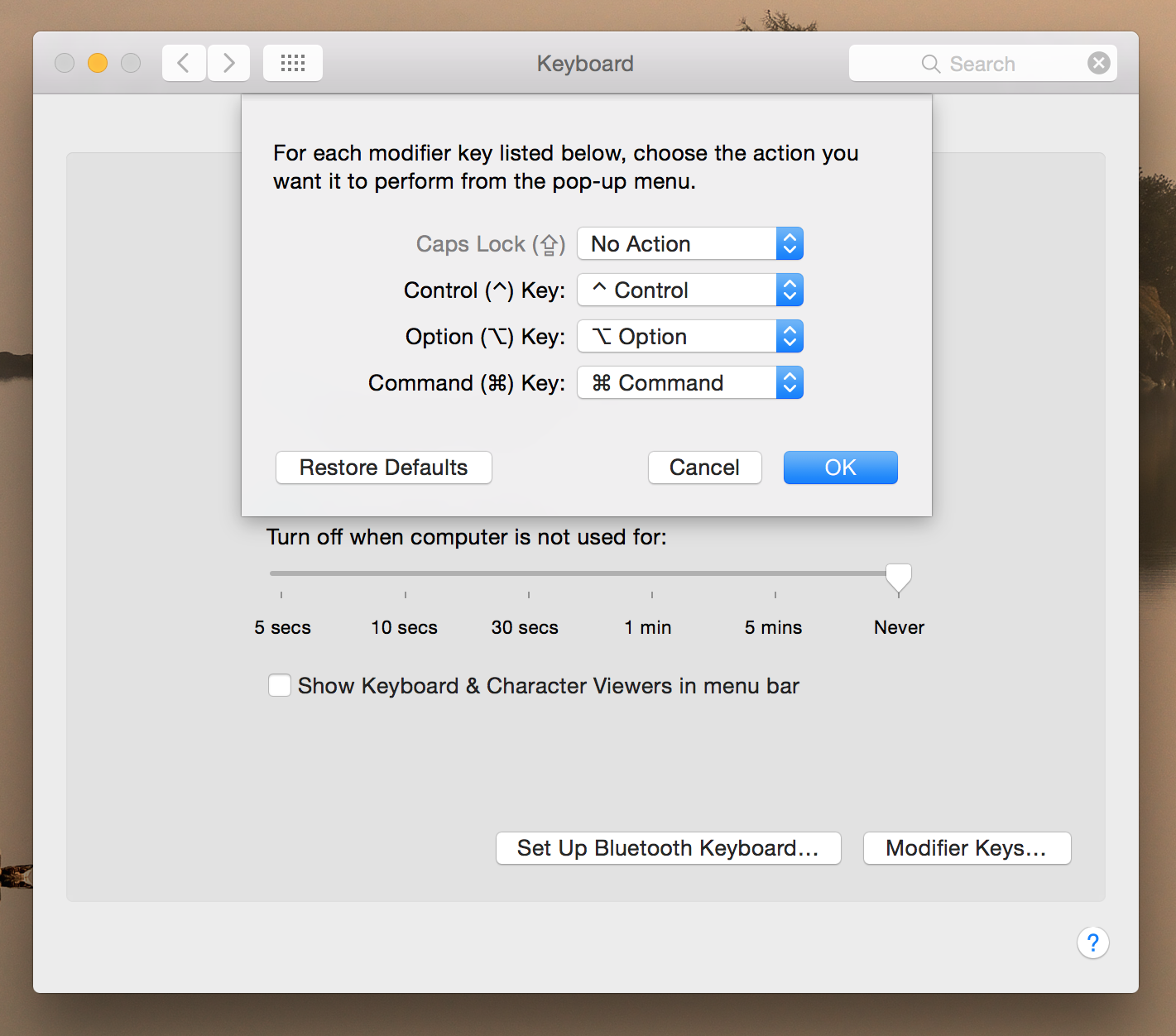 Switching off the Caps Lock key in system preferences.